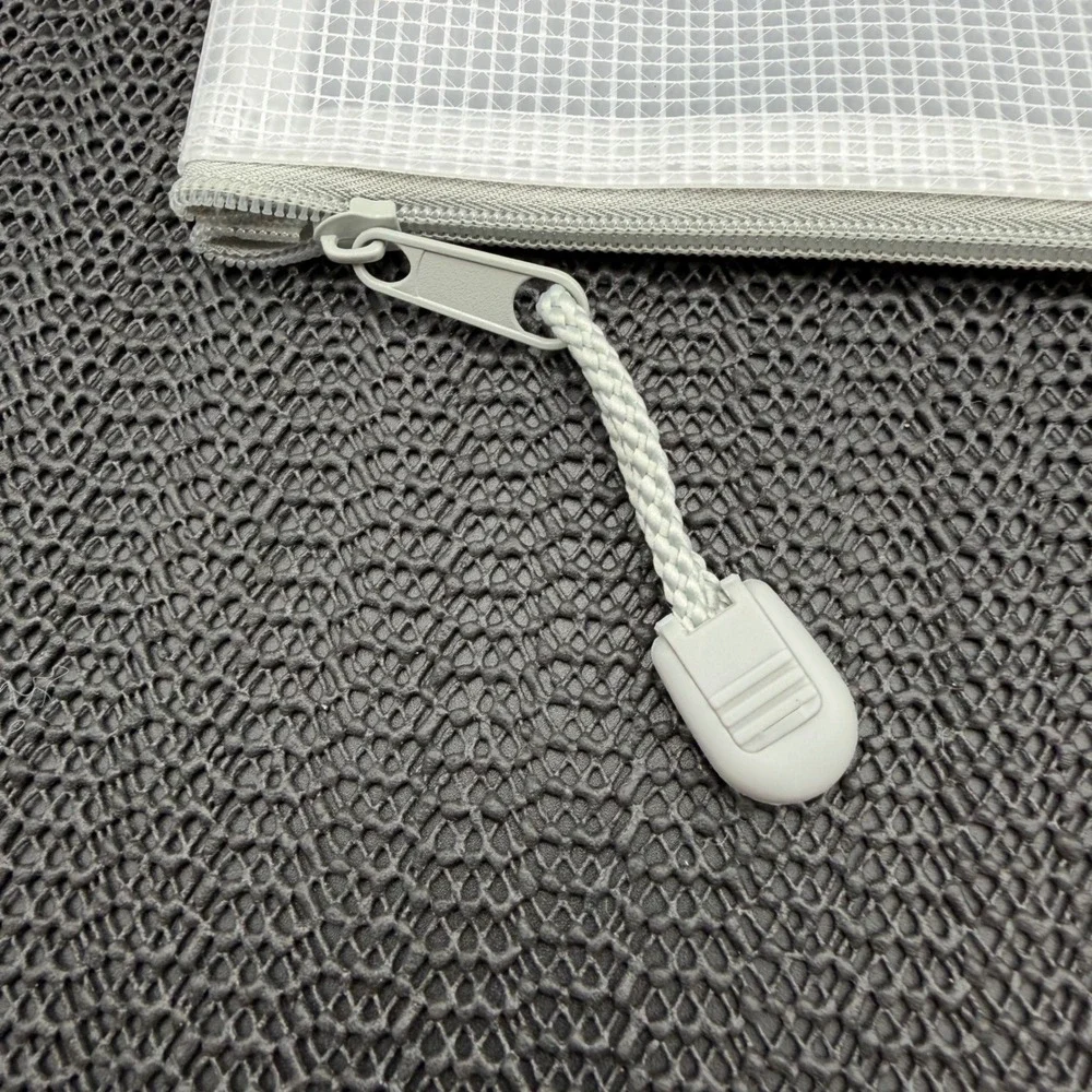 Clear Mesh Zipper Pouch Reinforced Grid Storage Bag White 13.5x9.5 Office Travel
